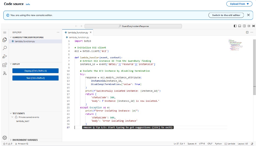 Lambda function code